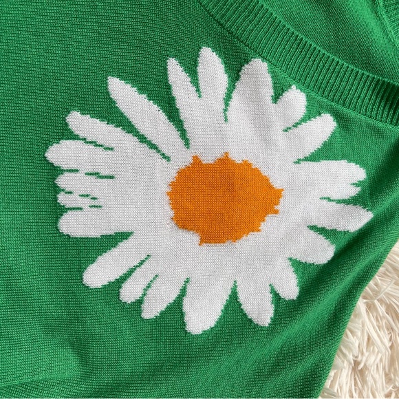 Laurie Felt Cashmere Blend Daisy Print Sweater Green long sleeve size M - Picture 2 of 10